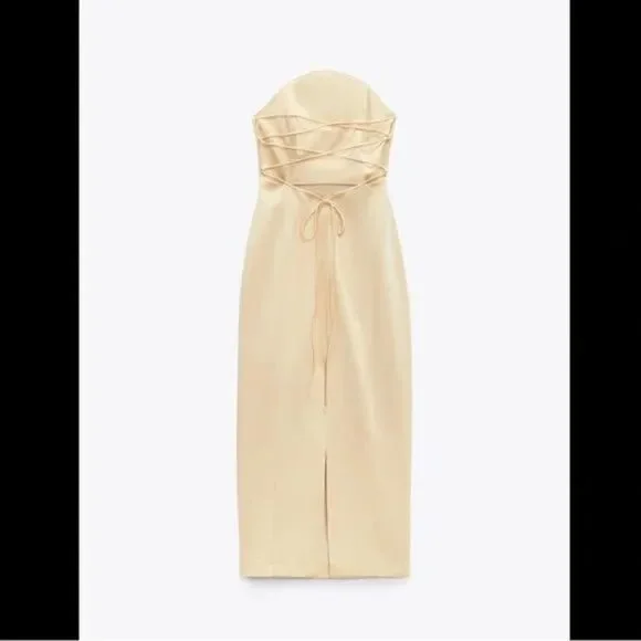 ZARA CREAM SATIN EFFECT MIDI DRESS - Picture 8 of 16